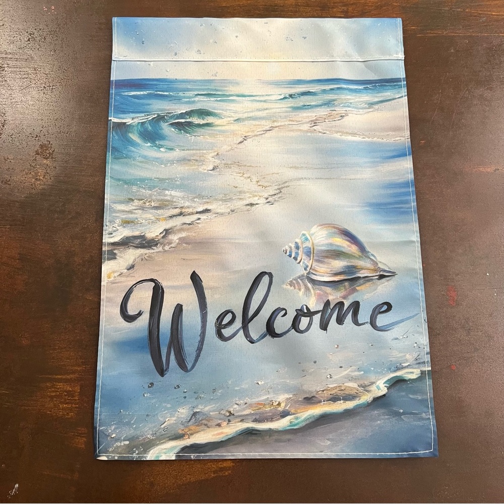 Welcome seashell Decorative Garden Flag By The Sea Blue Waves